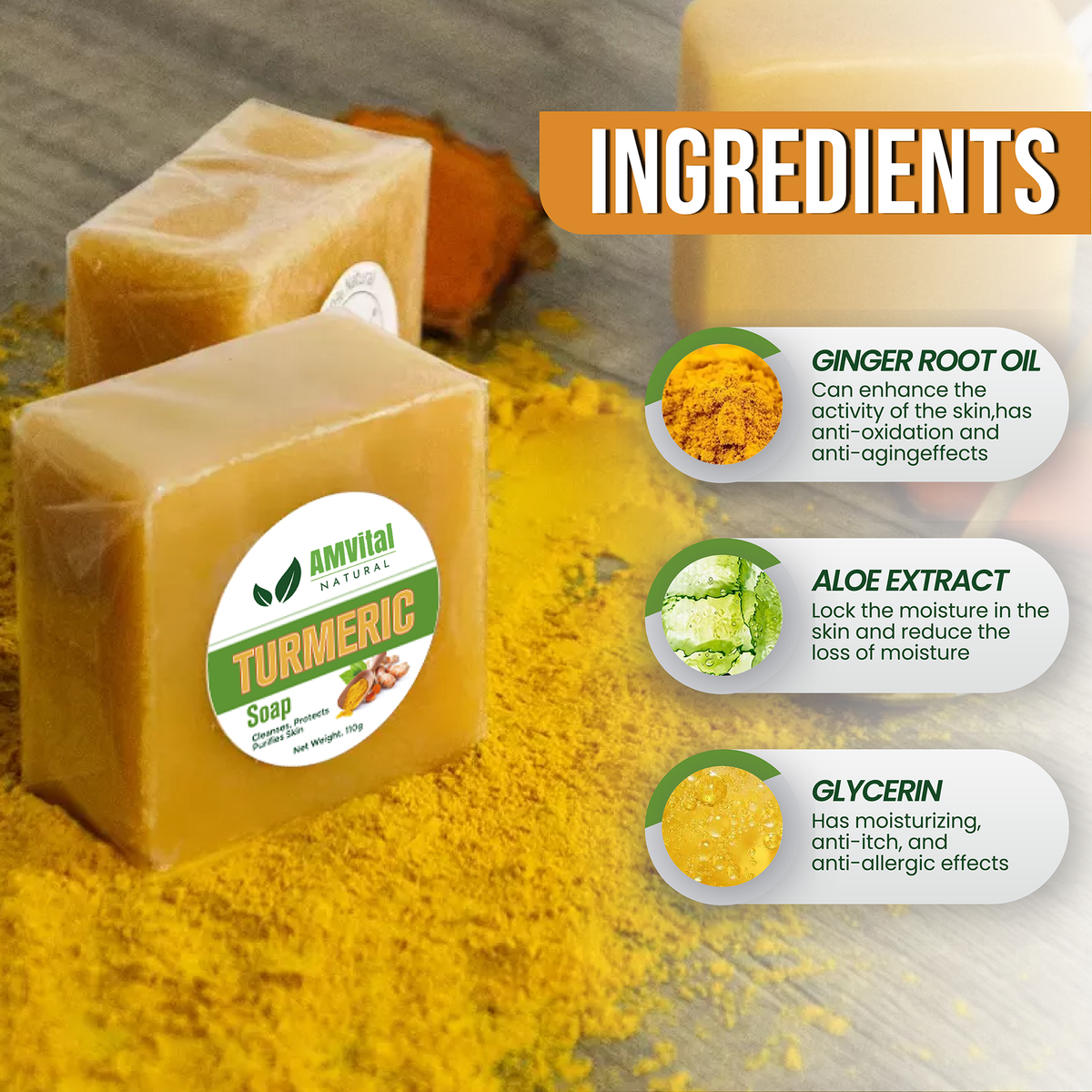 Turmeric Soap Bar for Glowing Skin (3-Pack)
