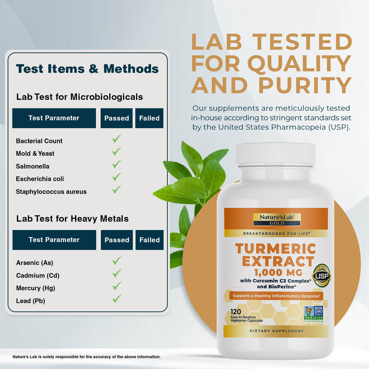 Nature's Lab Gold Turmeric Extract with Curcumin C3 Complex and BioPerine - 120 Capsules