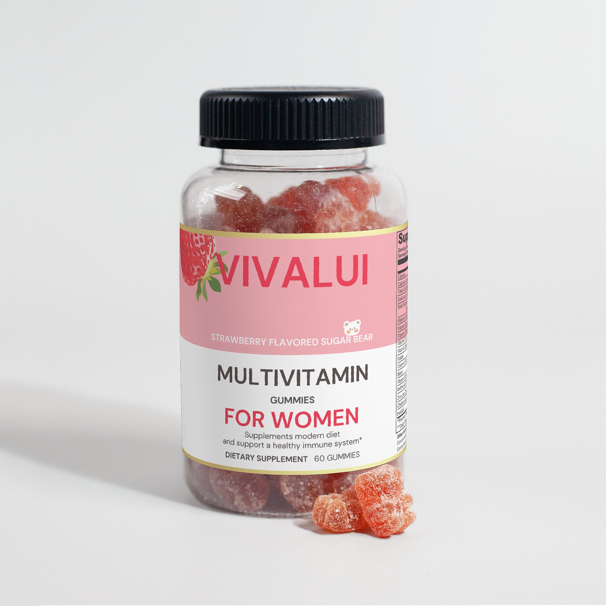 Vivalui Hair and Nails Sugar Bear Multivitamin Gummies For Women Vegan 60Ct