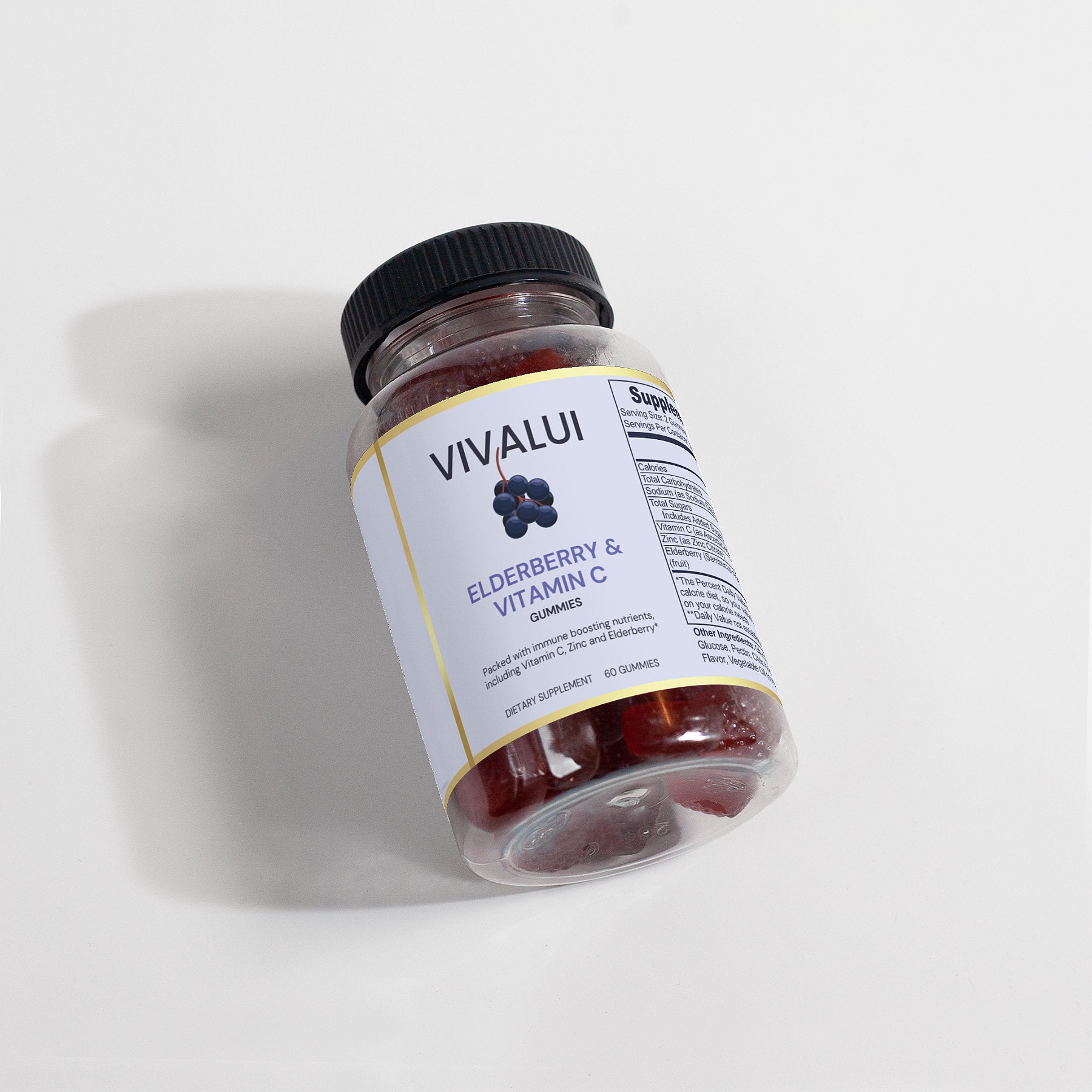 Vivalui Vegan Elderberry & Vitamin C Antioxidant Immune Boost Gummies
