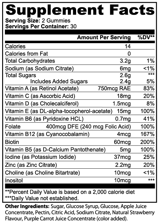 Vivalui Hair and Nails Sugar Bear Multivitamin Gummies For Women Vegan 60Ct