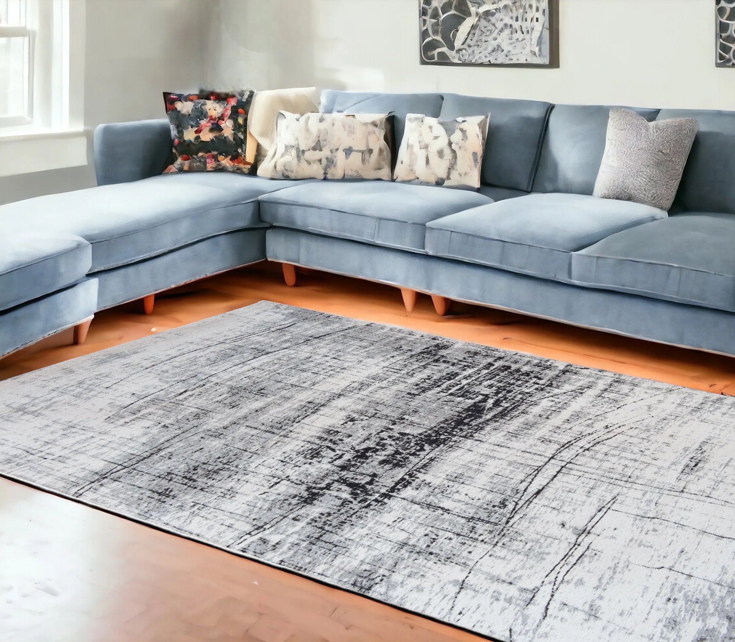 8' X 11' Black and White Abstract Non Skid Area Rug