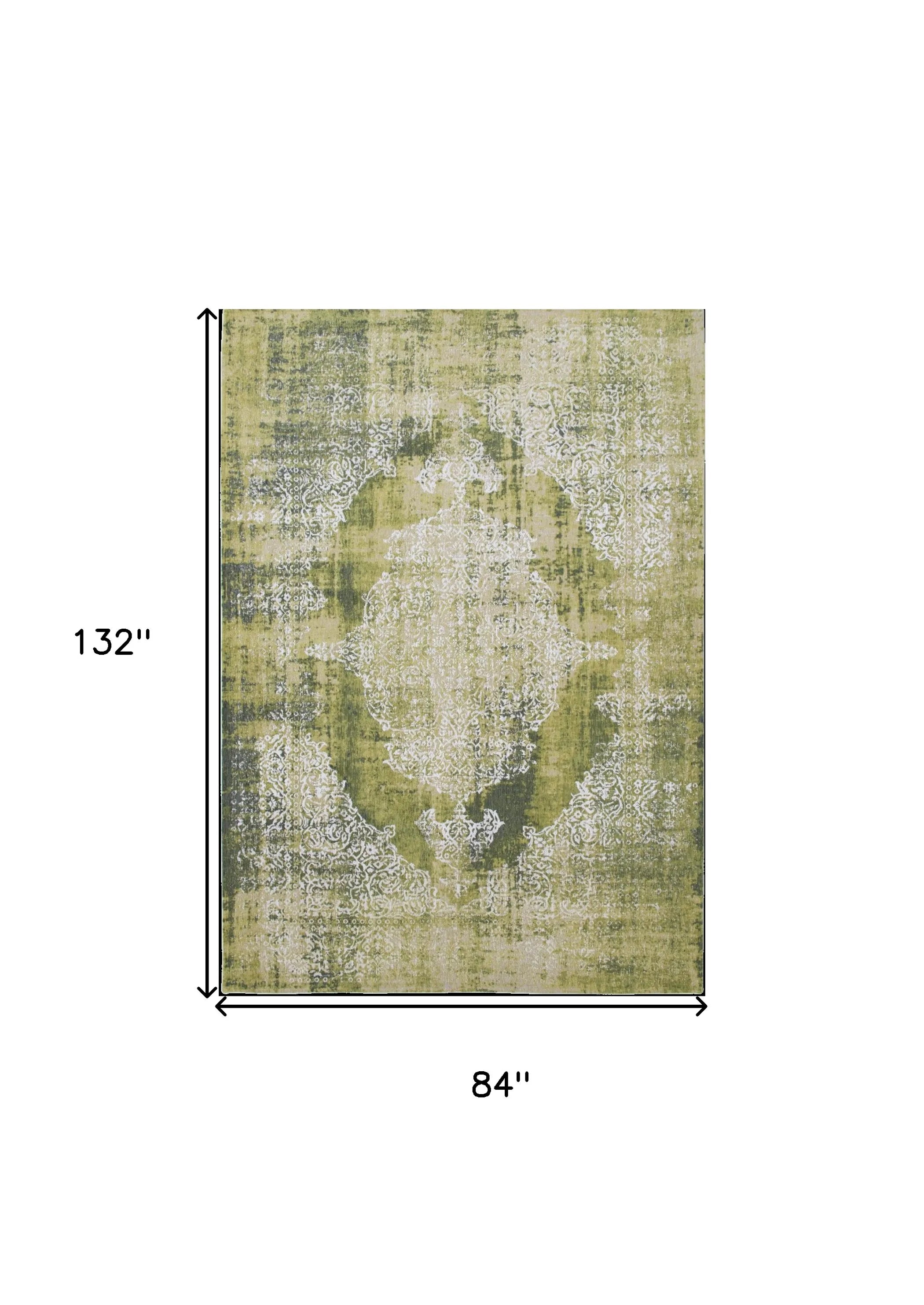 8' X 11' Green and White Oriental Non Skid Area Rug