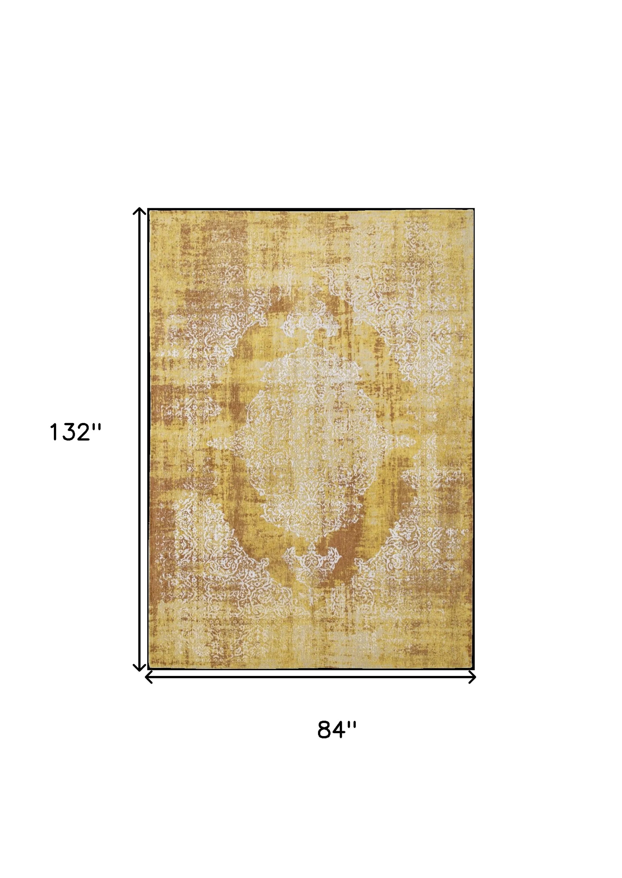 8' X 11' Yellow and Brown Oriental Non Skid Area Rug