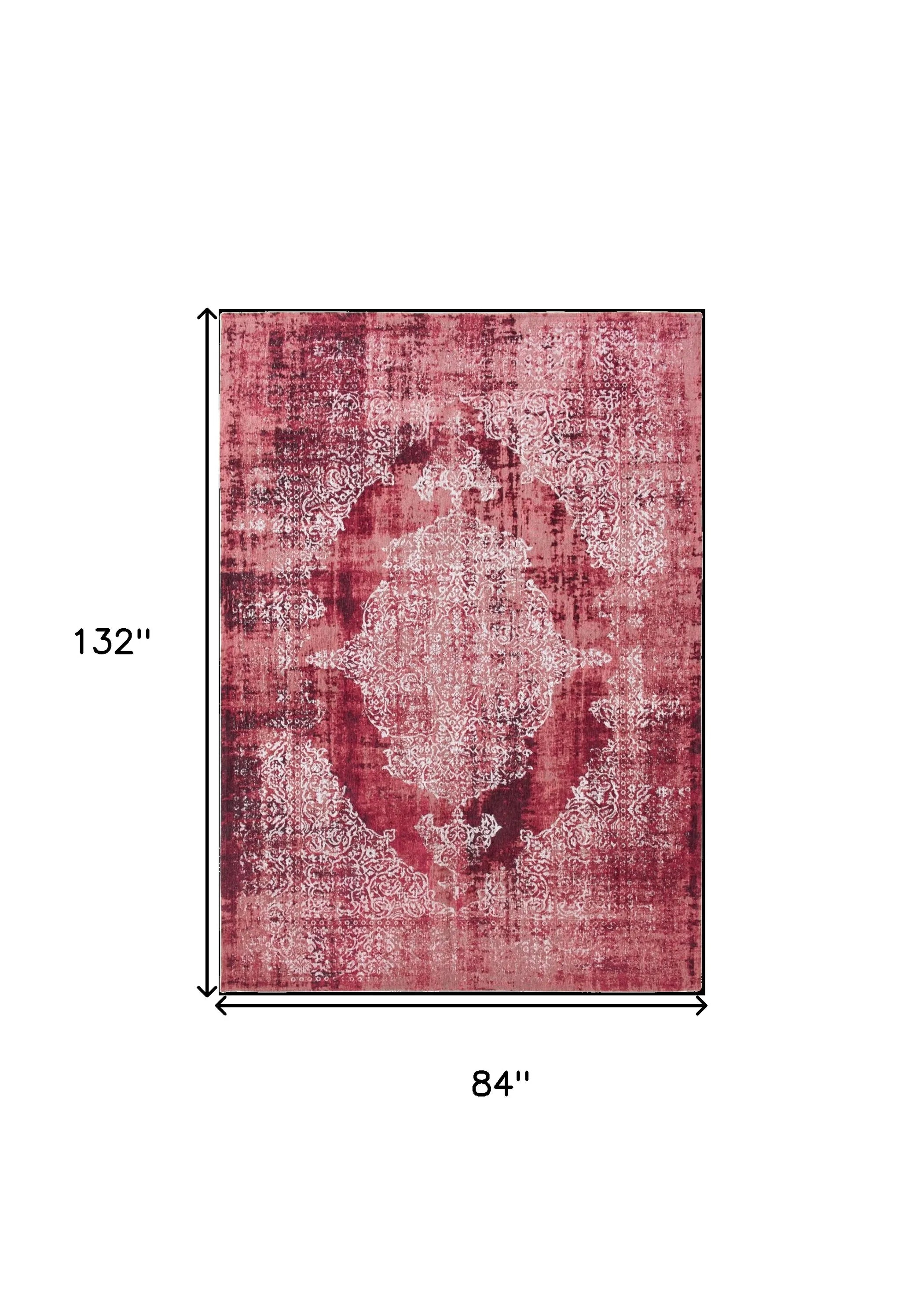 8' X 11' Red and White Oriental Non Skid Area Rug