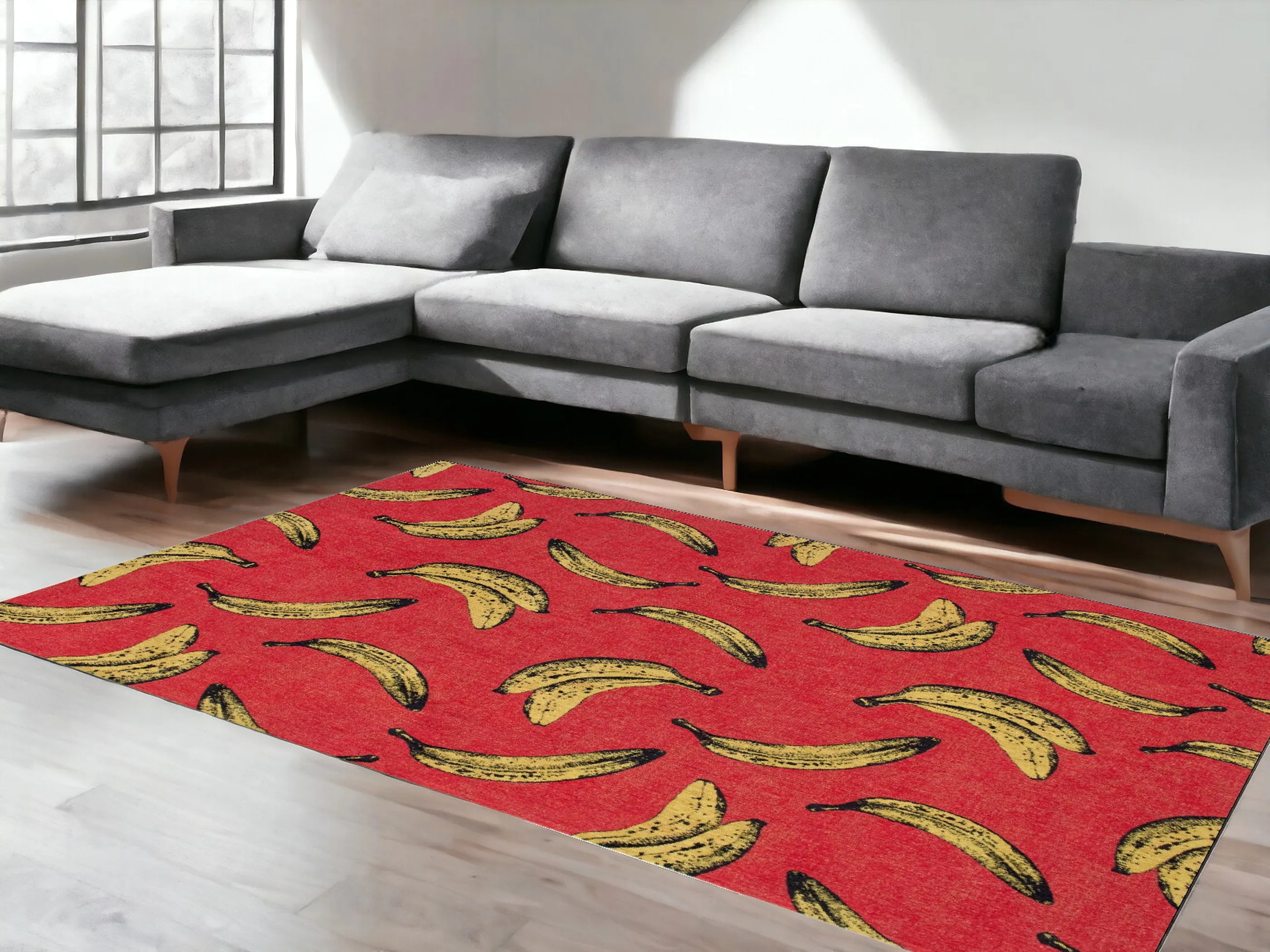 8' X 11' Red and Yellow Abstract Non Skid Area Rug