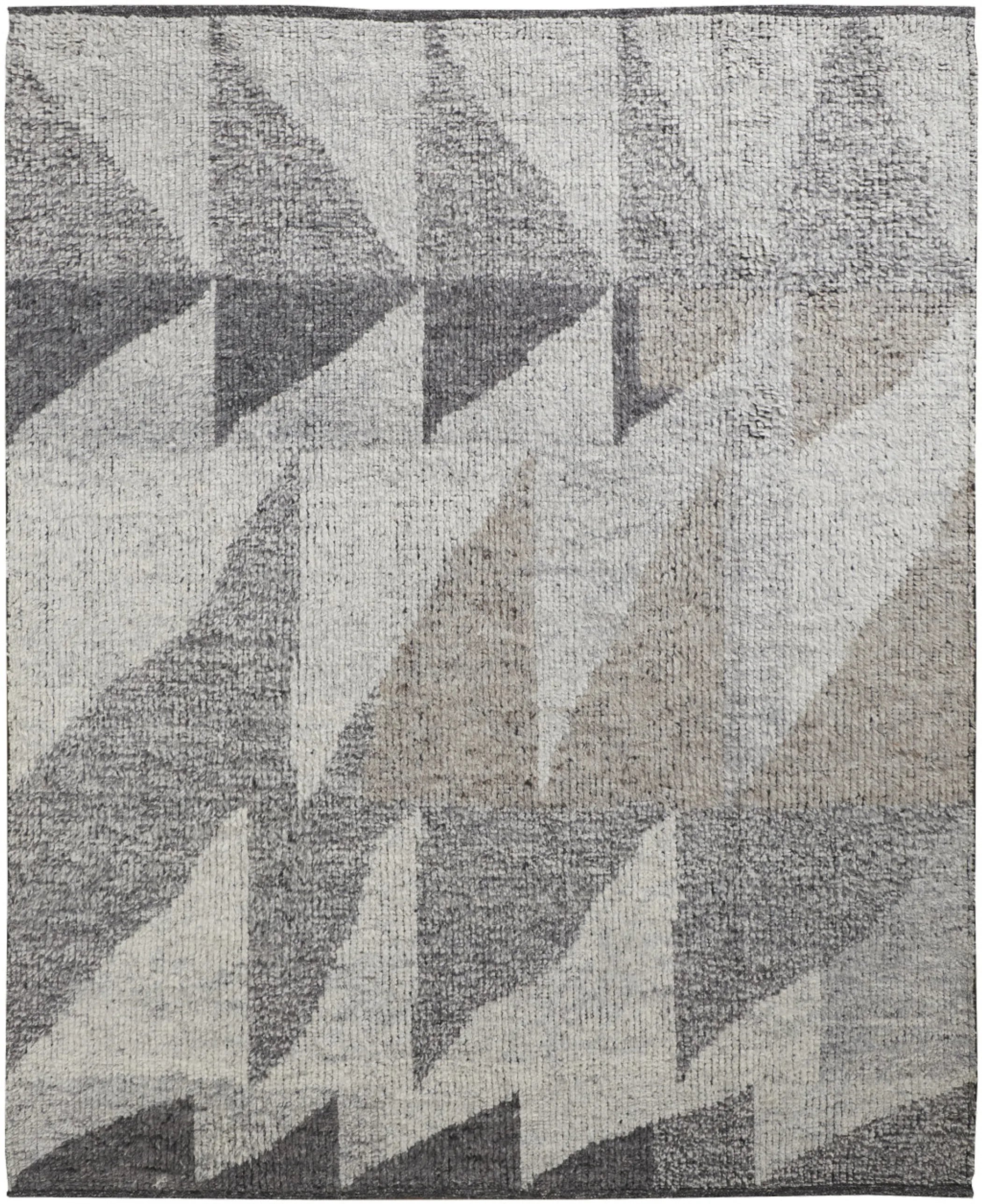 9' X 13' Gray and Ivory Wool Geometric Hand Knotted Area Rug