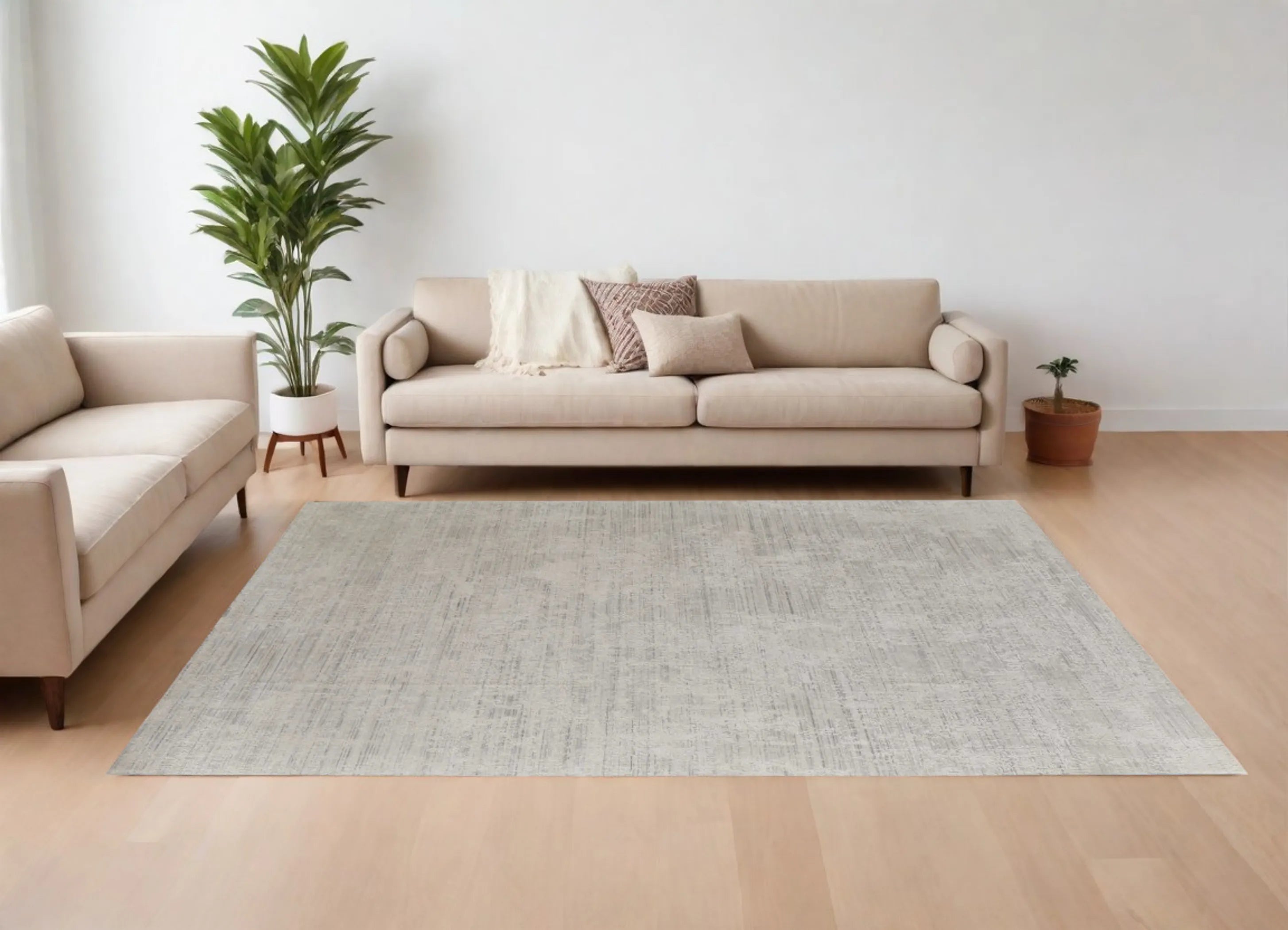 8' X 10' Gray and Ivory Abstract Hand Woven Worn Faded Area Rug