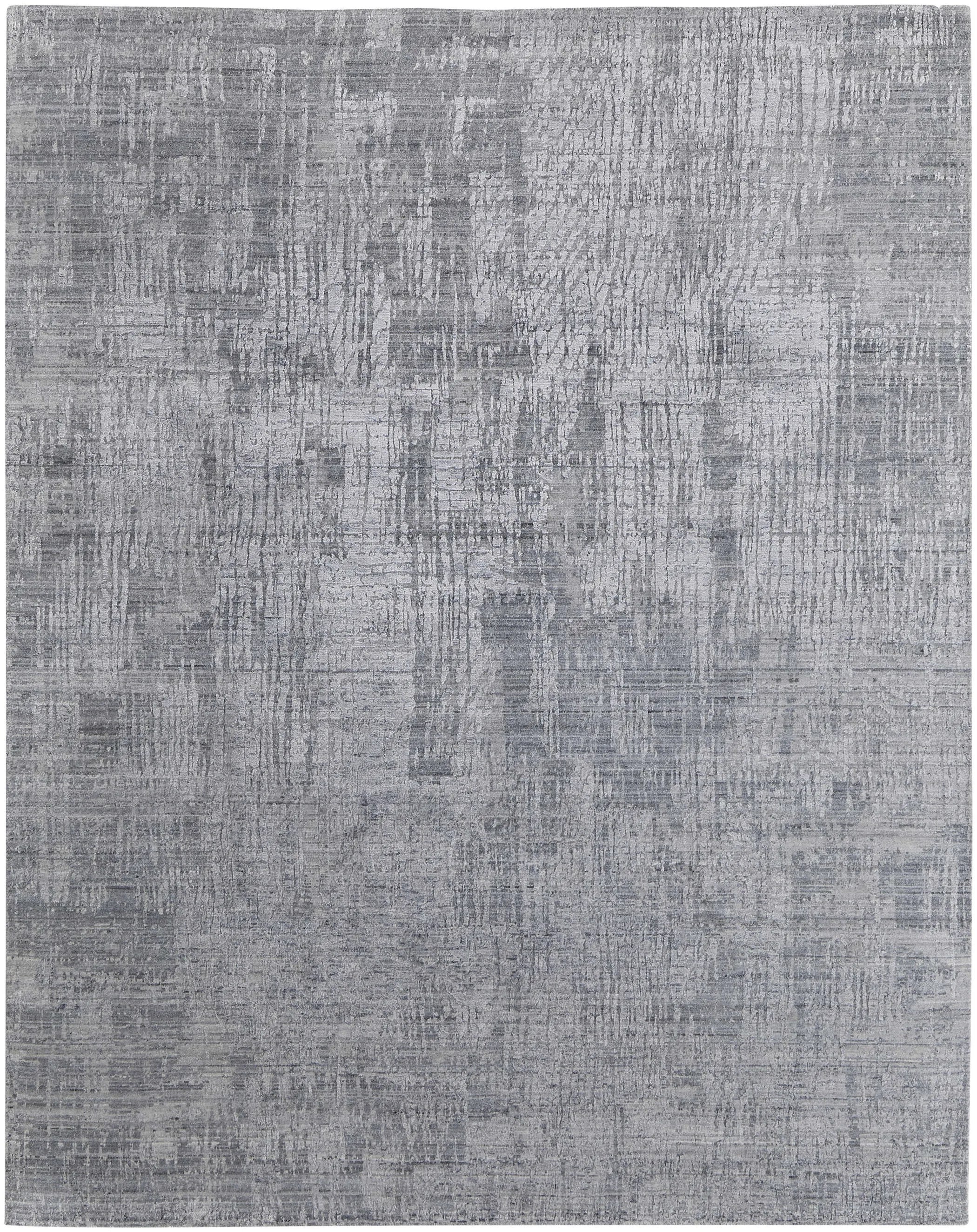 8' X 10' Light Blue and Silver Abstract Hand Woven Worn Faded Area Rug