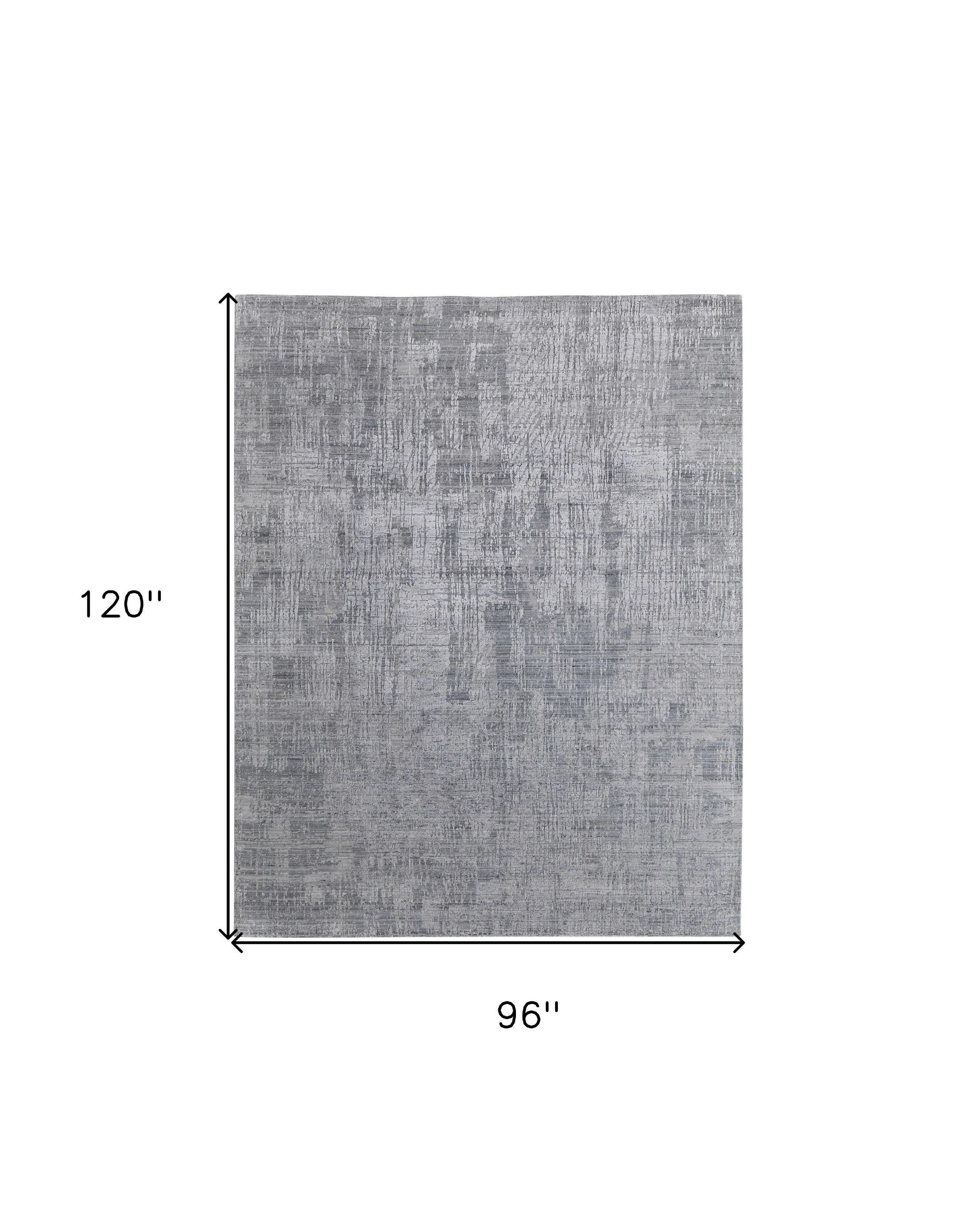 8' X 10' Light Blue and Silver Abstract Hand Woven Worn Faded Area Rug