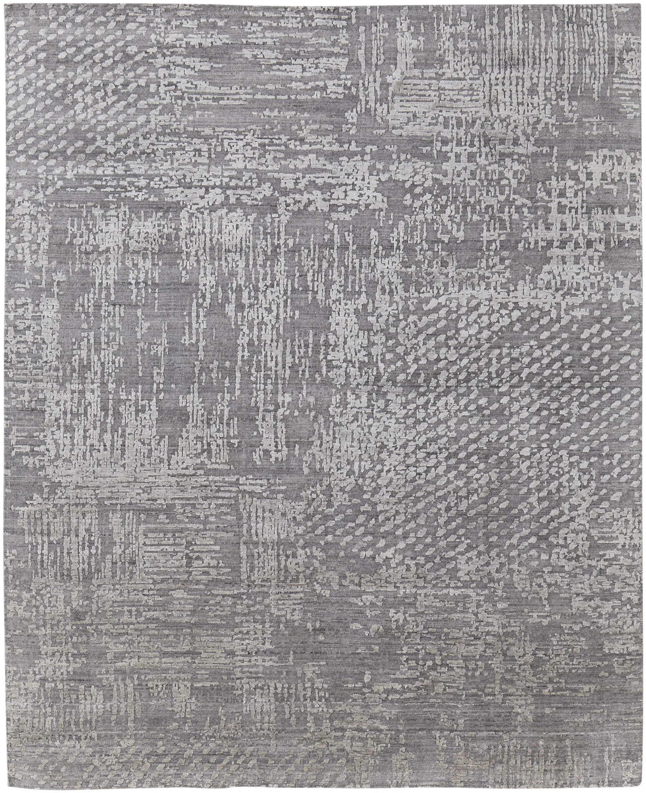 8' X 10' Gray and Silver Abstract Hand Woven Worn Faded Area Rug