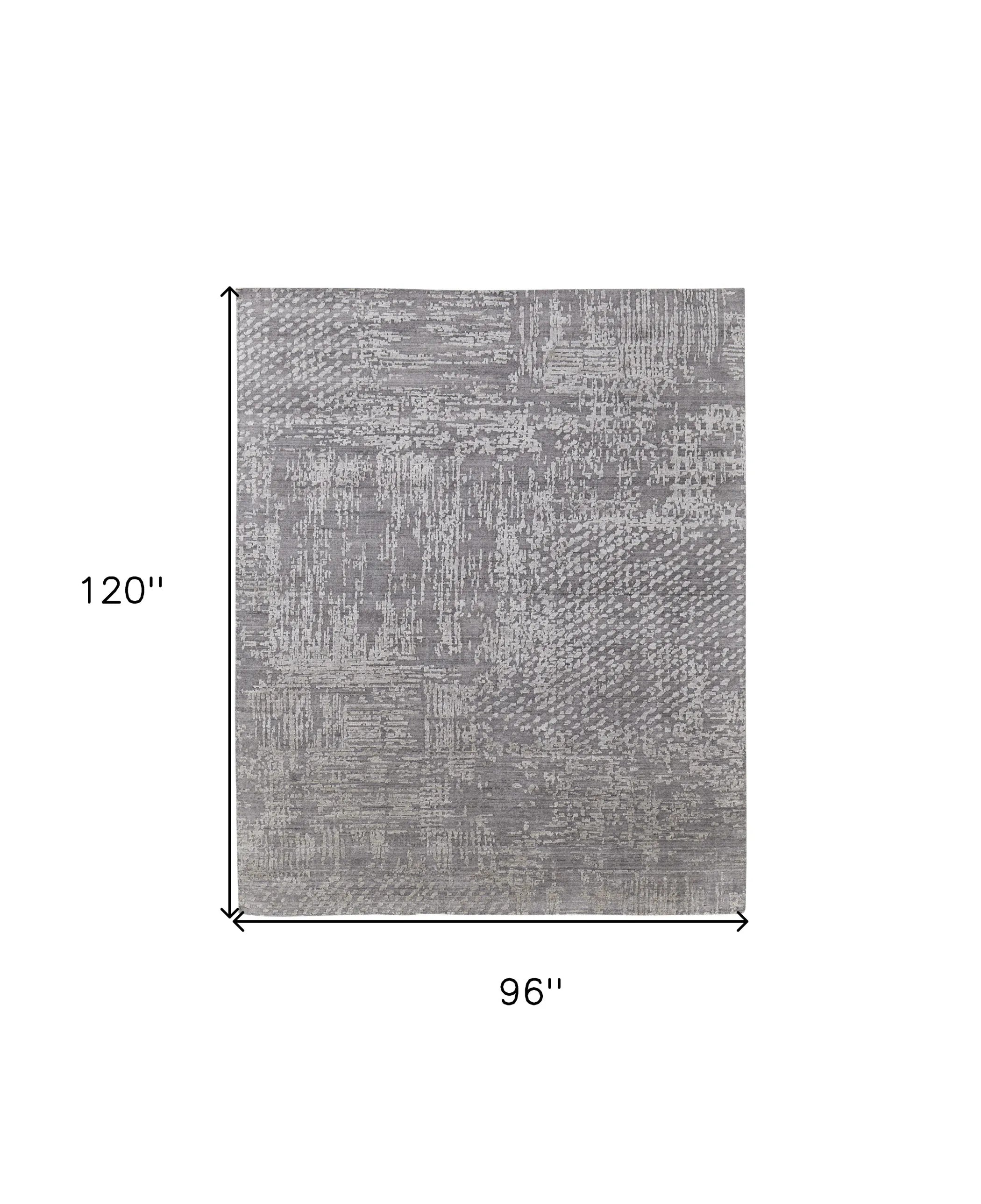 8' X 10' Gray and Silver Abstract Hand Woven Worn Faded Area Rug