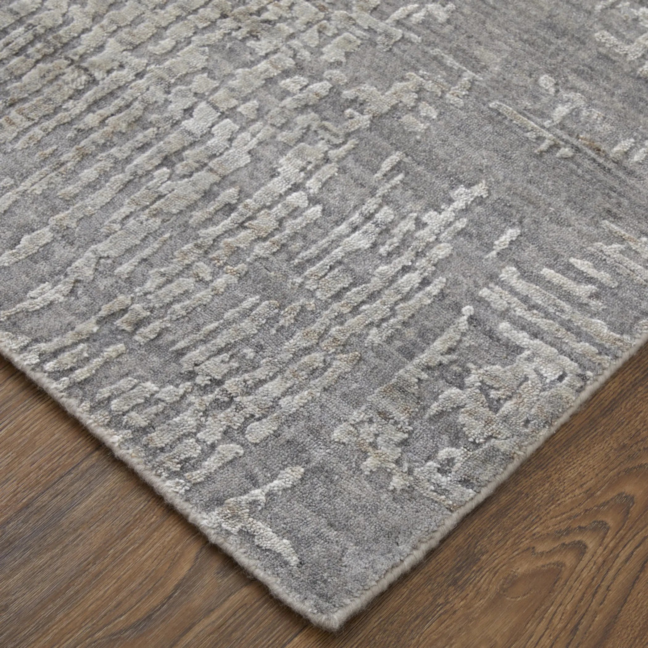 8' X 10' Gray and Silver Abstract Hand Woven Worn Faded Area Rug