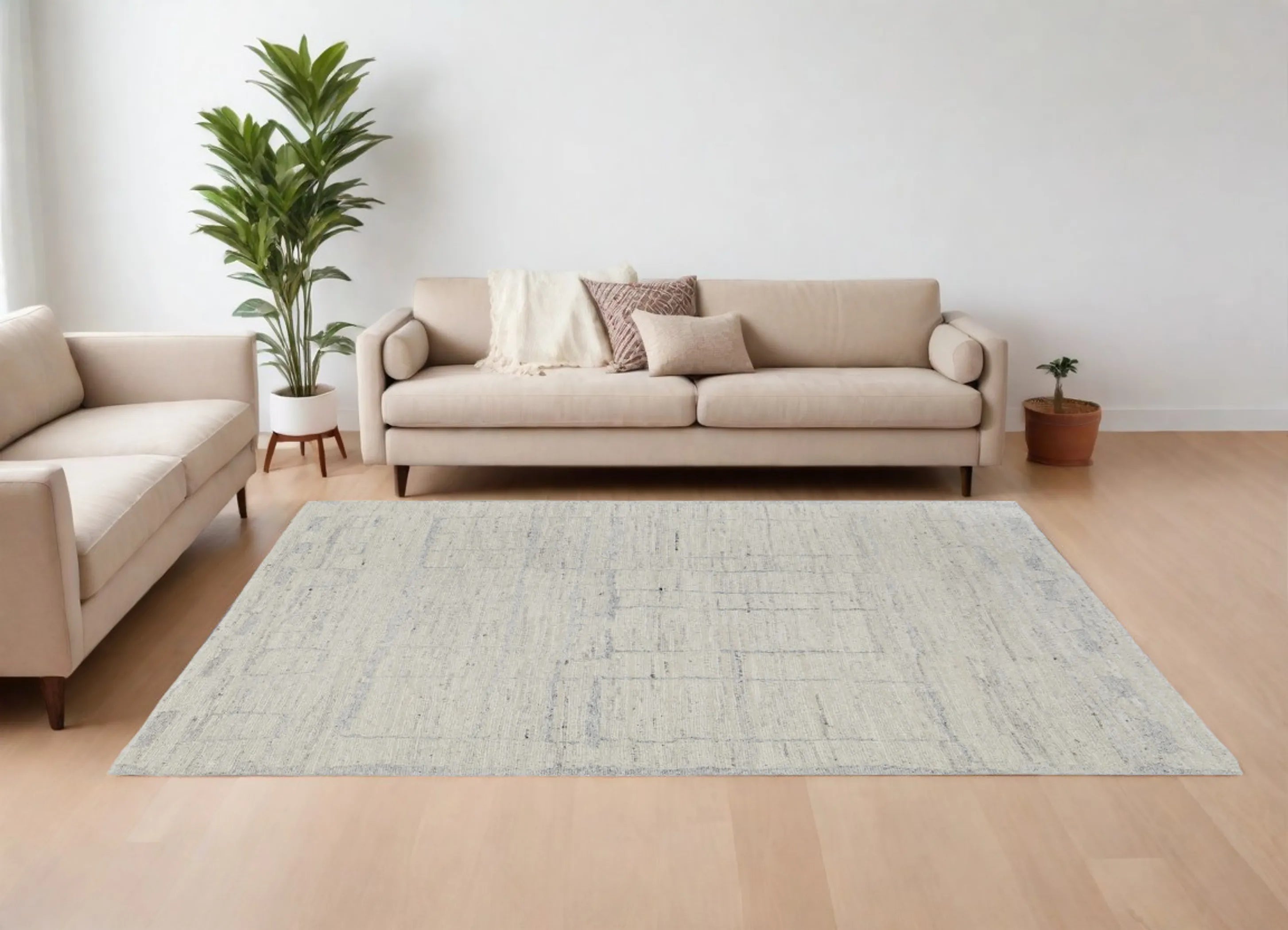 8' X 10' Gray and Ivory Abstract Hand Woven Worn Faded Area Rug