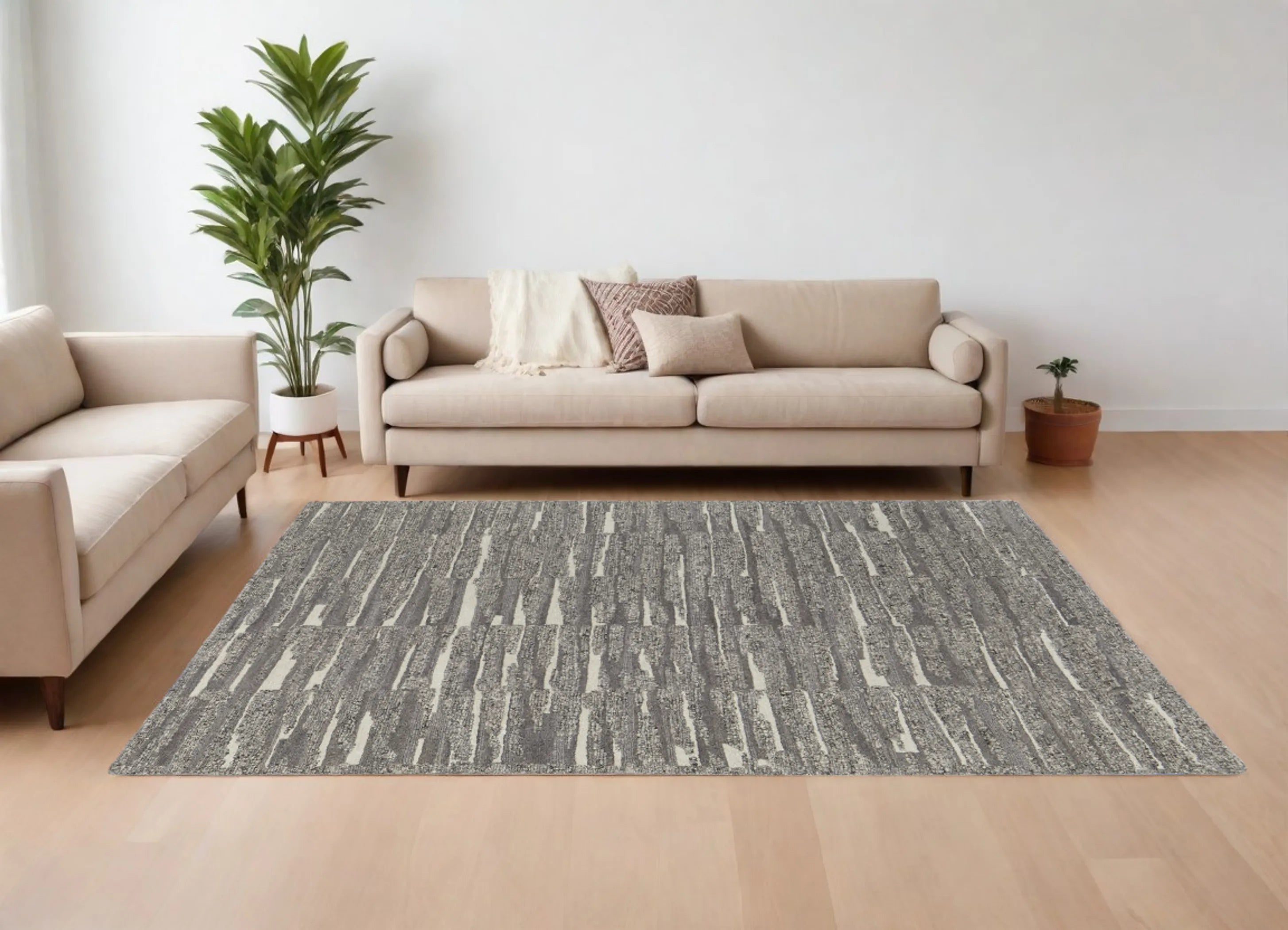 8' X 10' Gray Ivory and Taupe Abstract Hand Woven Area Rug