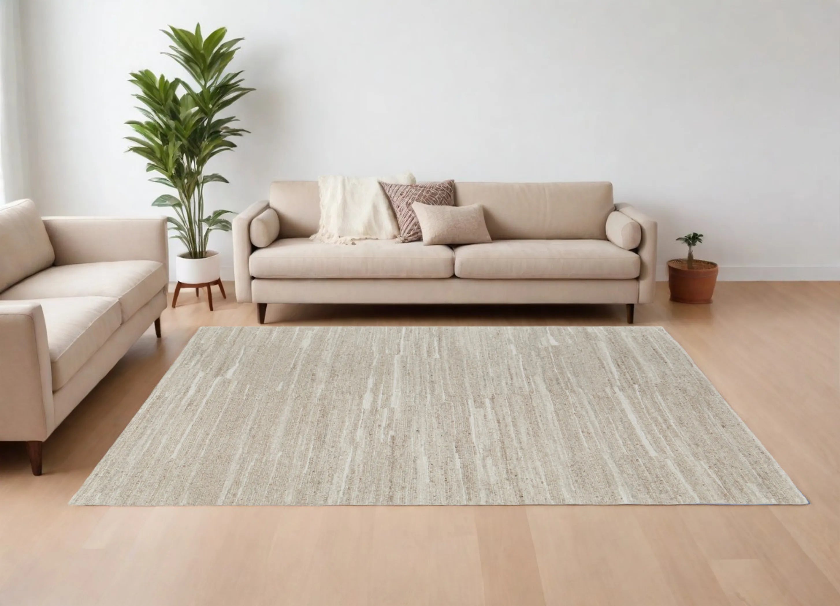 8' X 10' Ivory Abstract Hand Woven Worn Faded Area Rug