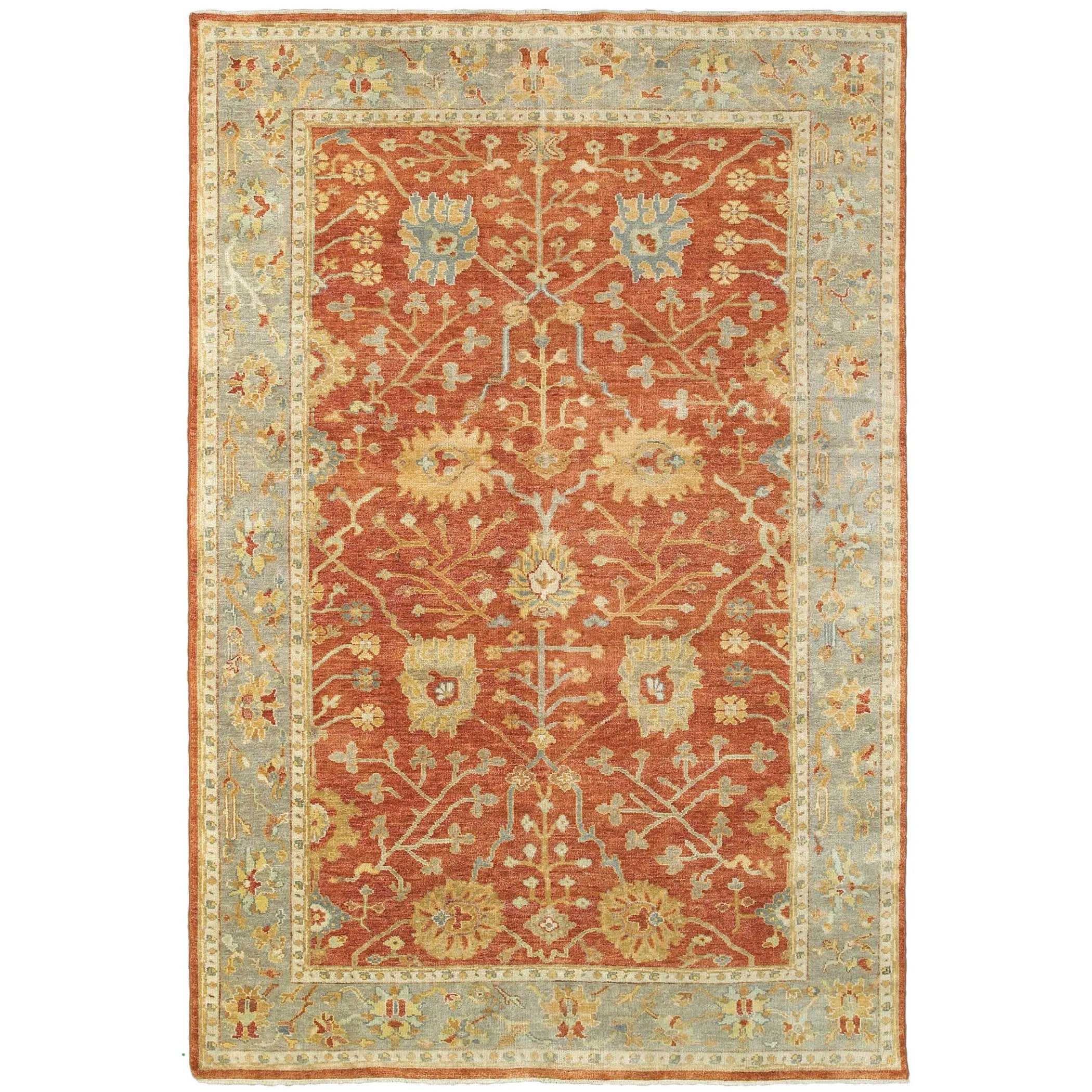 8' X 10' Red And Gray Wool Oriental Hand Knotted Area Rug