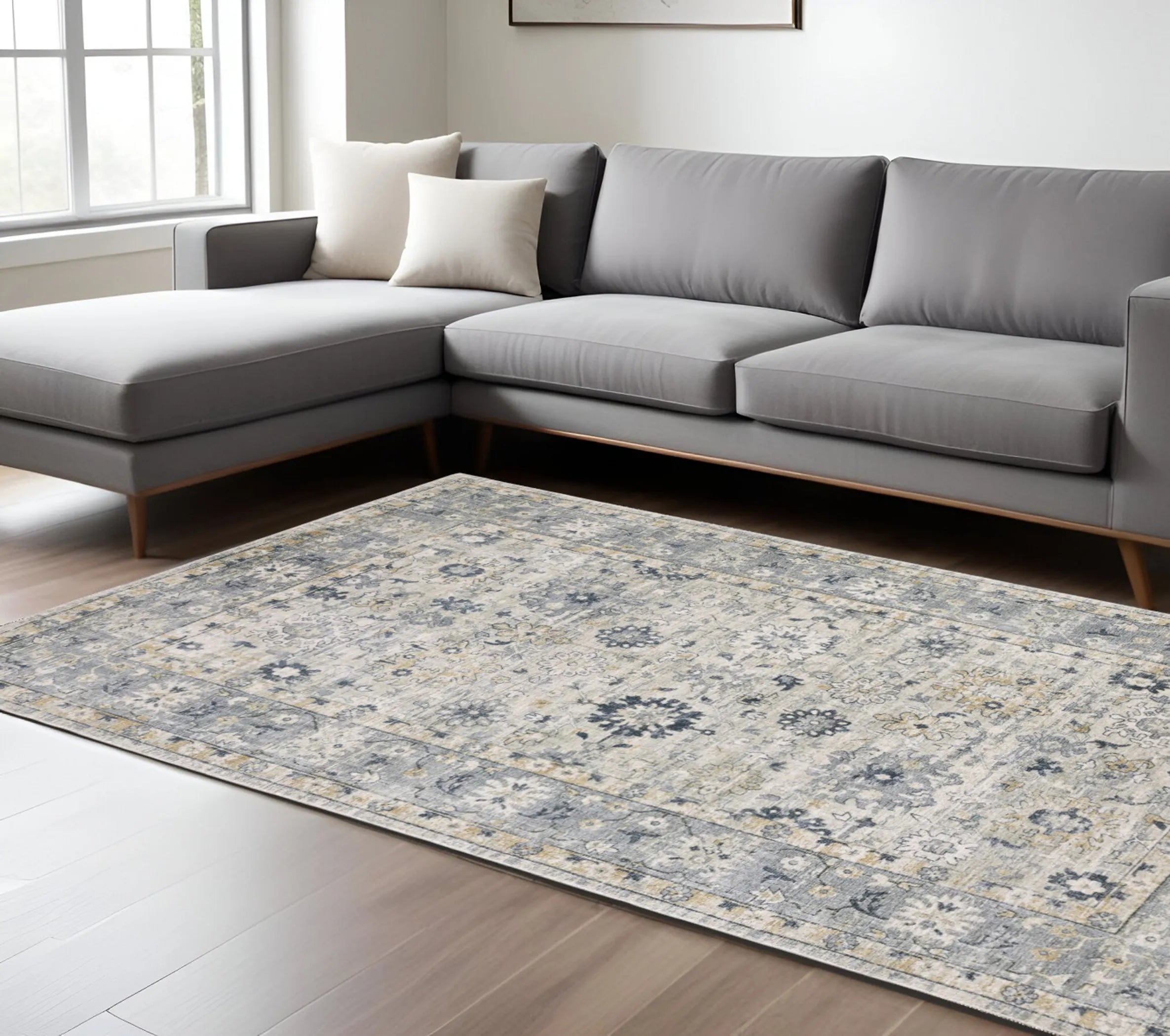 9' X 12' Gray And Blue Oriental Hand Tufted Area Rug