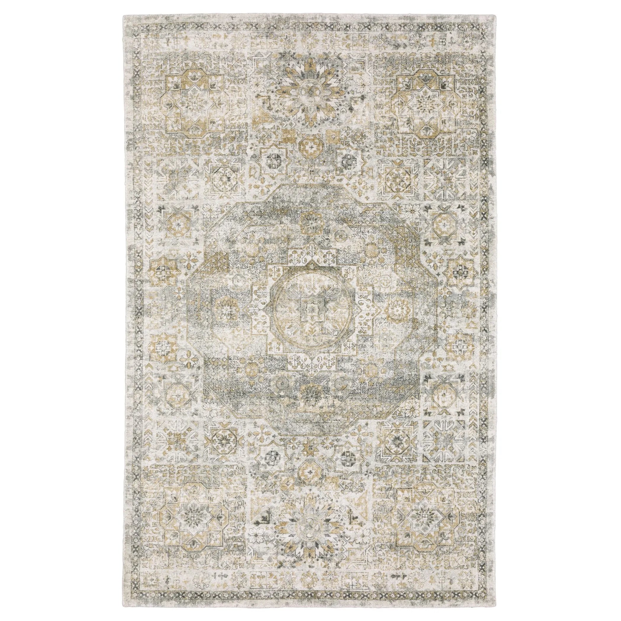 8' X 10' Gray And Gold Medallion Hand Tufted Area Rug