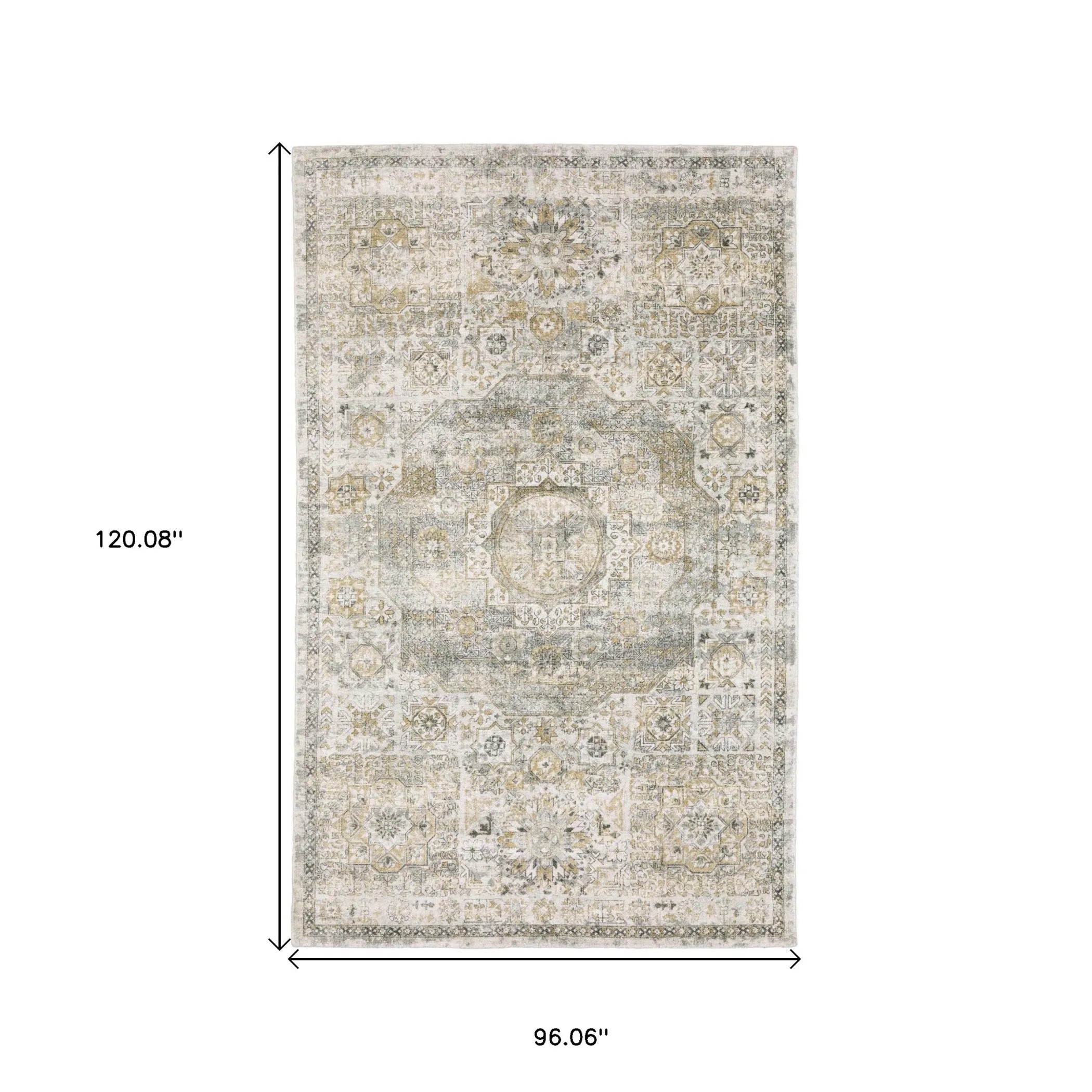 8' X 10' Gray And Gold Medallion Hand Tufted Area Rug