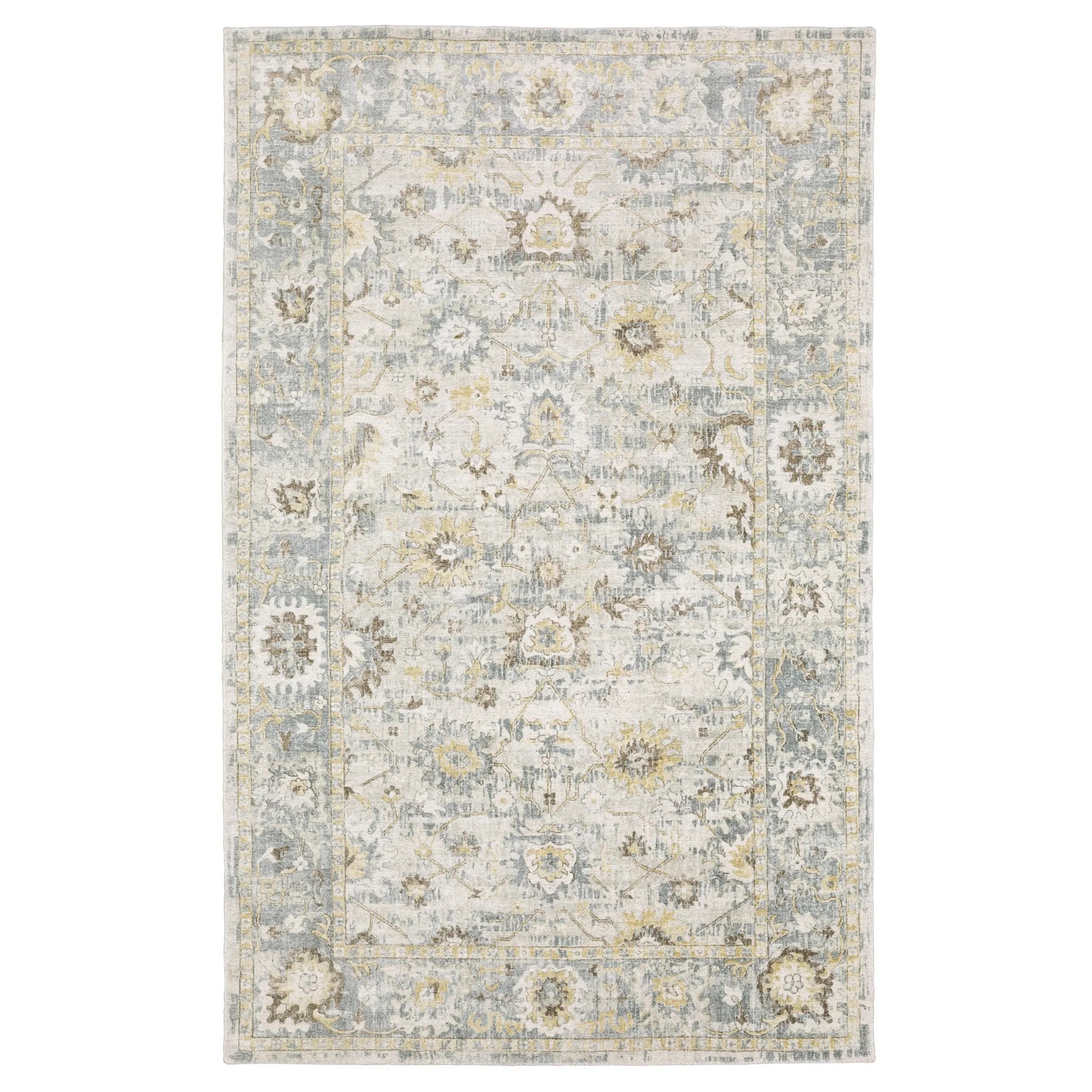 8' X 10' Ivory And Blue Oriental Hand Tufted Area Rug