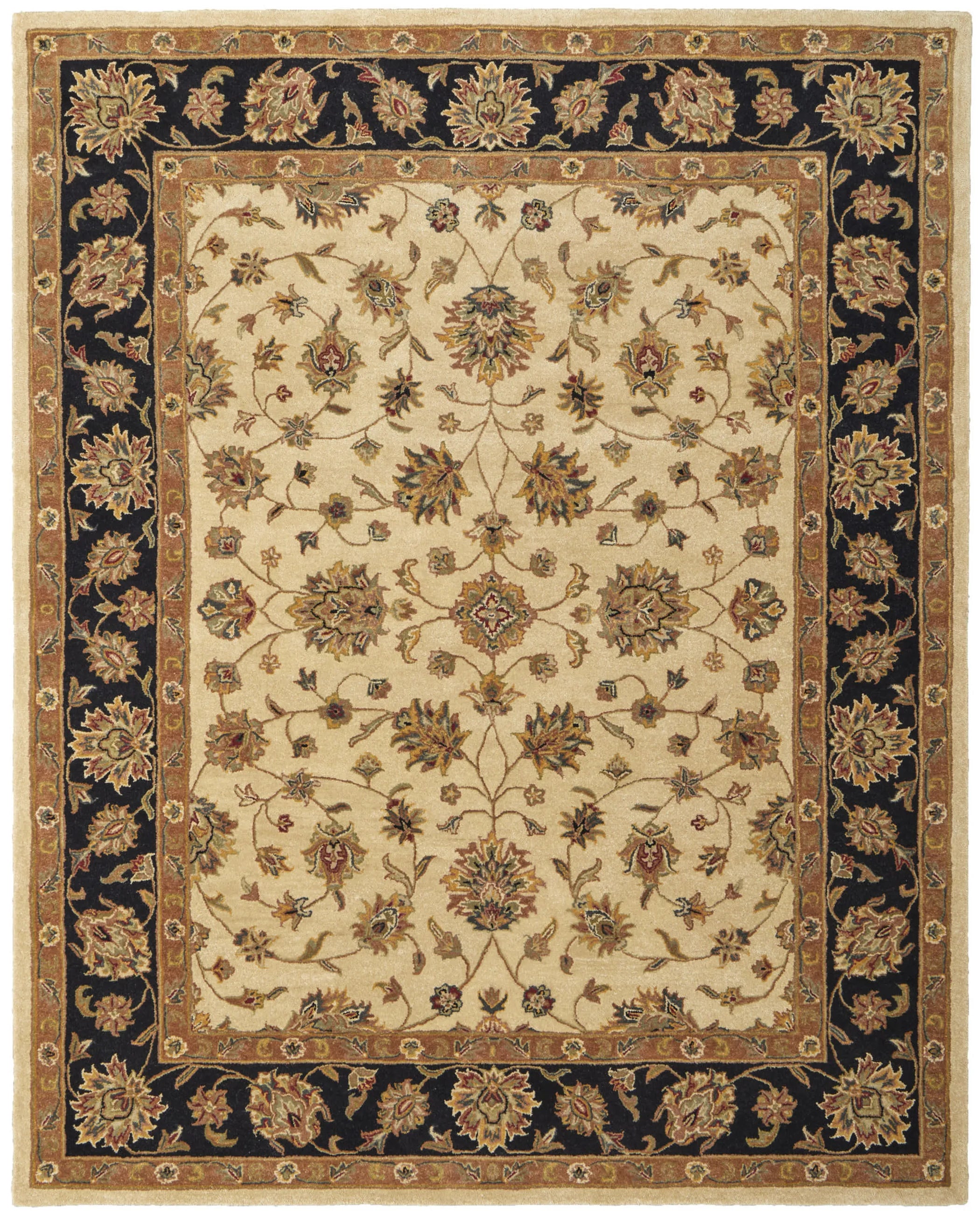 8' X 10' Tan Brown And Black Oriental Hand Tufted Area Rug