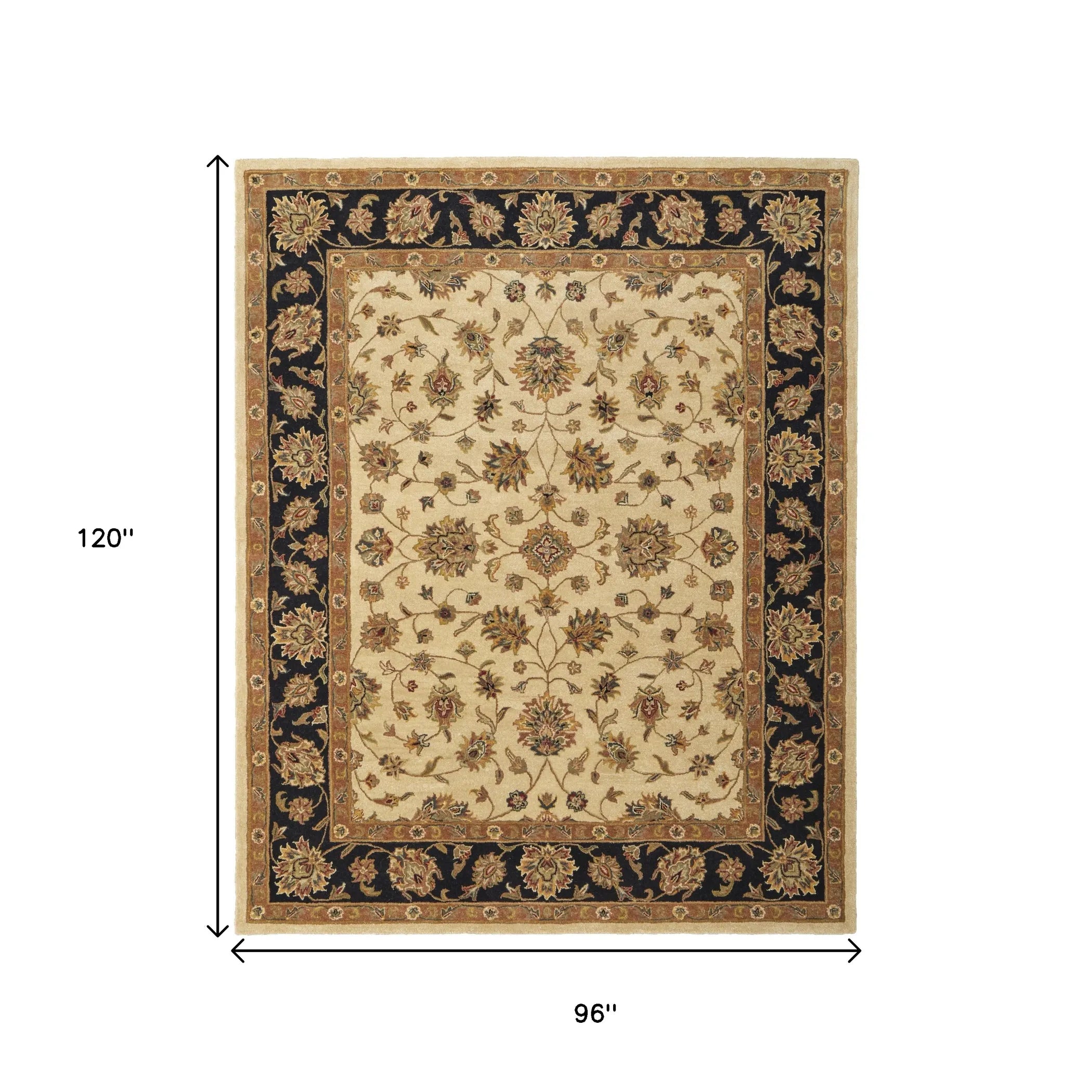 8' X 10' Tan Brown And Black Oriental Hand Tufted Area Rug