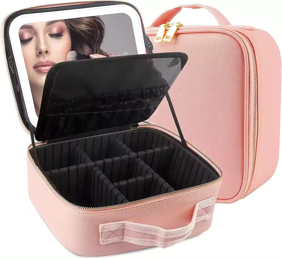 Makeup Bag with LED Mirror Cosmetic Travel Case